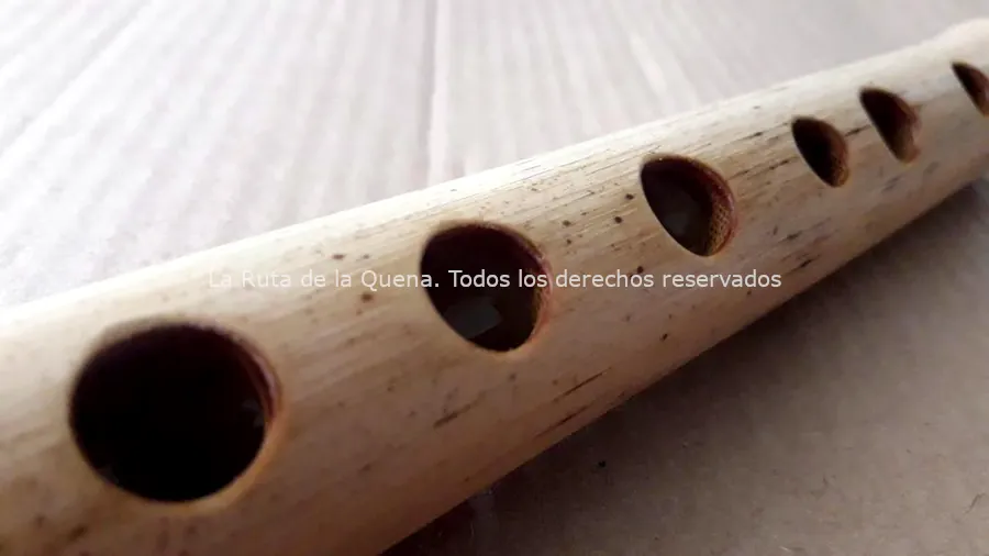 Detalle textura, diseño y características de una quena de bambú del luthier Domingo Uribe