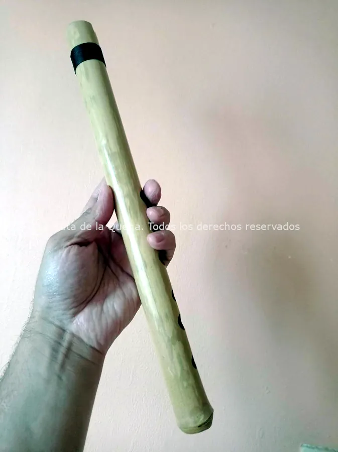 Detalle textura, diseño y características de una quena de bambú del luthier Domingo Uribe