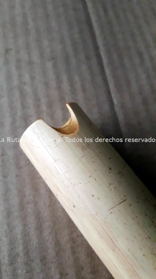 Detalle textura, diseño y características de una quena de bambú del luthier Domingo Uribe